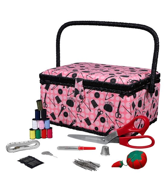 SINGER Pink & Black Sewing Basket