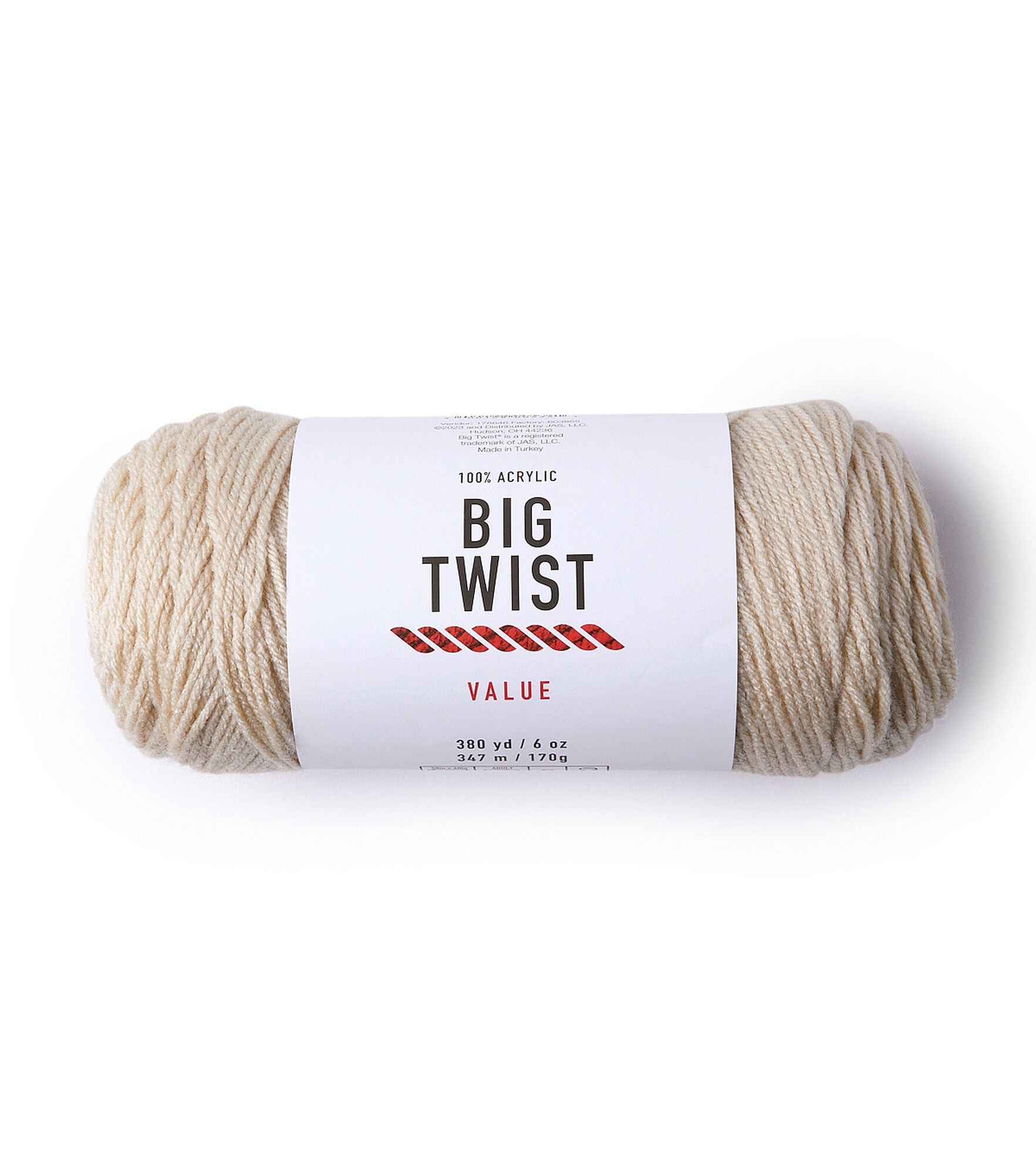 Value 380yd Worsted Acrylic Yarn by Big Twist, Cream, hi-res