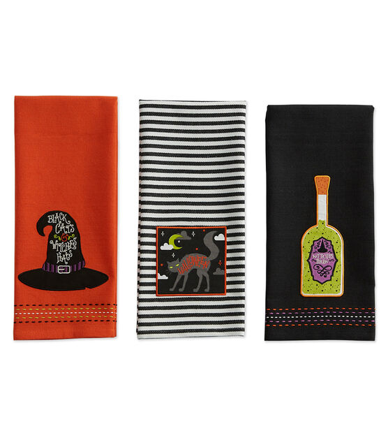 Design Imports Halloween Embellished Kitchen Towel Set of 3