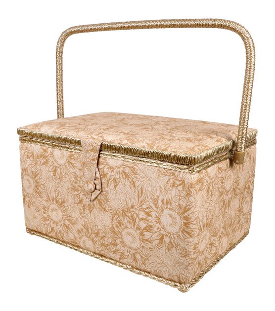 SINGER Extra Large Beige Sunflower Floral Sewing Basket, , hi-res, image 3