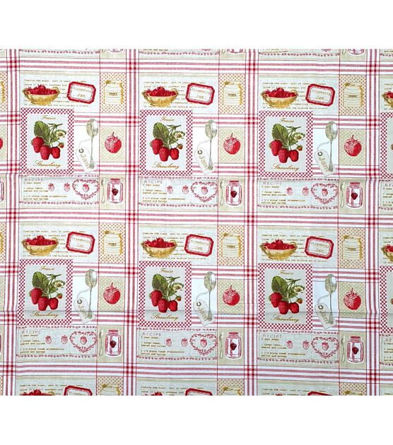 Red Strawberry Recipes Cotton Canvas Fabric