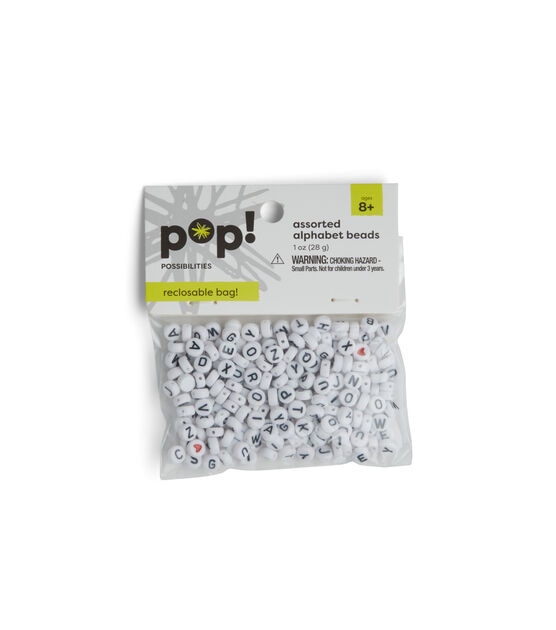 Pop! Possibilities 7mm Beads - Alphabet on White - Kids Pony Beads - Kids