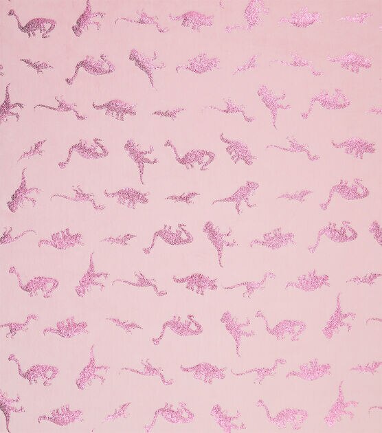 Foil Dinosaurs on Pink Pure Plush Fleece Fabric