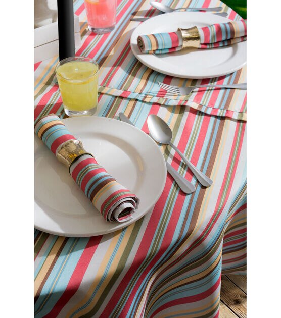 Design Imports Summer Stripe Outdoor Tablecloth Round 60", , hi-res, image 8