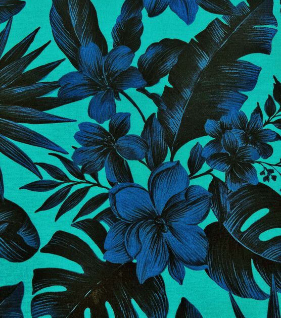 Blue Tonal Tropical Floral Spandex Knit Fabric