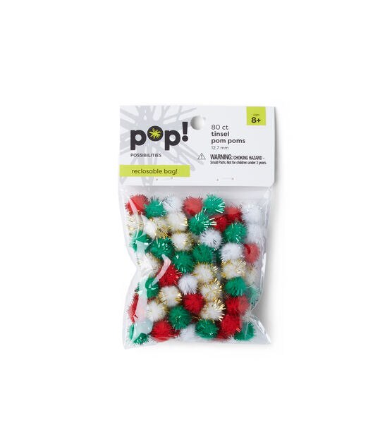 Christmas Craft Pom Poms 80 Count - Red Green White