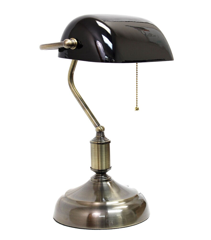 All The Rages Executive Banker's Desk Lamp with Glass Shade, Black, swatch, image 1