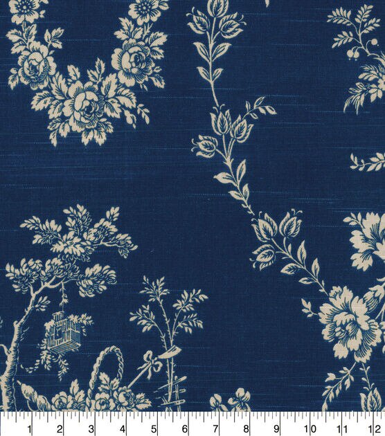 Indigo Blue and White Floral Print Upholstery Fabric by The Yard