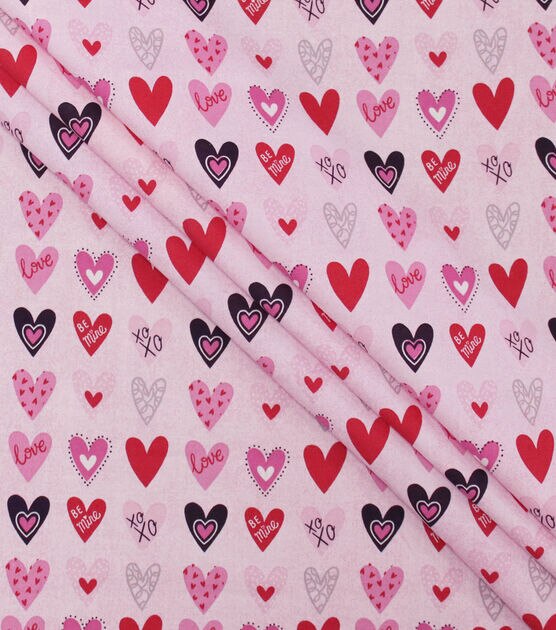 Cotton Hearts Valentine's Day Pink Love Valentine Pink Cotton Fabric Print  by the Yard (692-265)