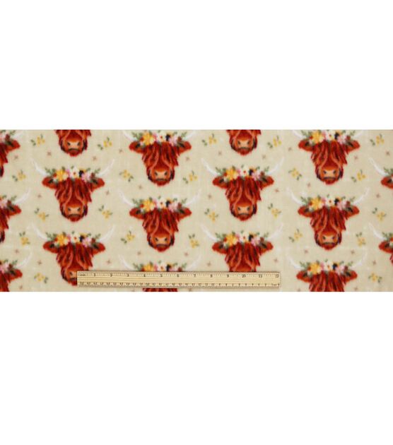 Floral Highland Cows on Cream Anti Pill Plush Fleece Fabric, , hi-res, image 4