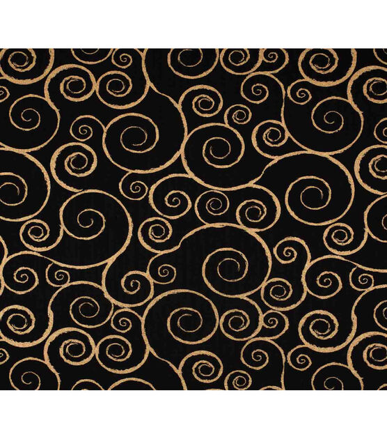 Swirling Metallic Gold on Black Velvet Fabric 5438, by the yard
