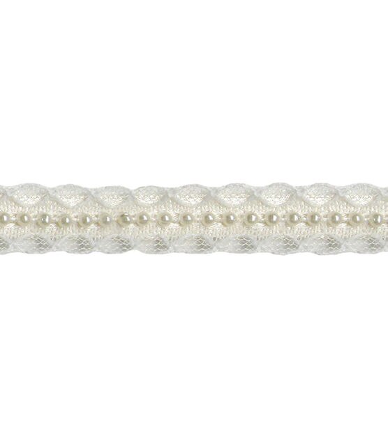 Ivory Pearls On Beading 3/4in Trim, , hi-res, image 2