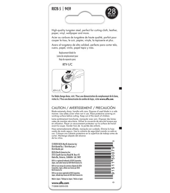 Olfa Rotary Blade Refills, 45mm, Silver - 5 pack