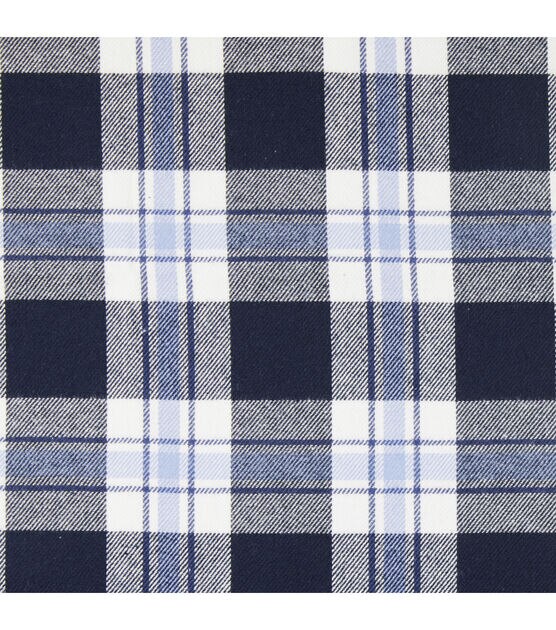 White & Blue Plaid Brush Cotton Fabric