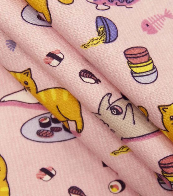 Sushi Cats on Pink Novelty Cotton Fabric, , hi-res, image 3