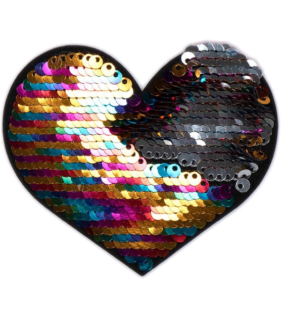 2 Sequin Heart Patches Iron on Patch Gold and Red Love Heart