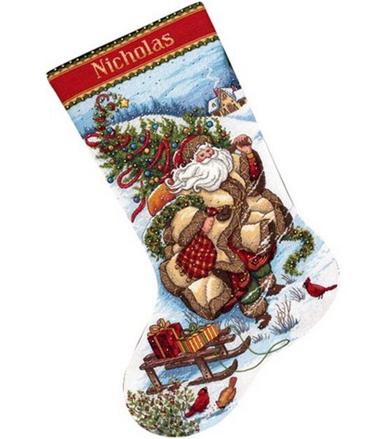 Sledding Snowmen Cross Stitch Christmas Stocking Kit