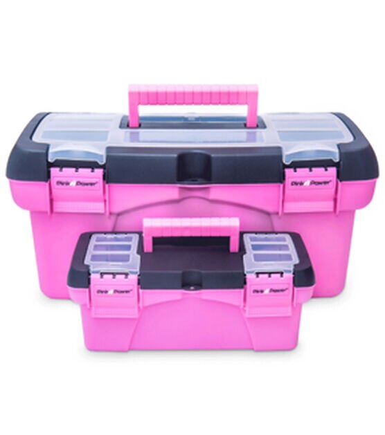 Pink Power Pink Tool Box for Women - Sewing, Art & Craft Organizer Box Small & Large Plastic Tool Box with Handle - Pink Toolbox Sewing Box Tool