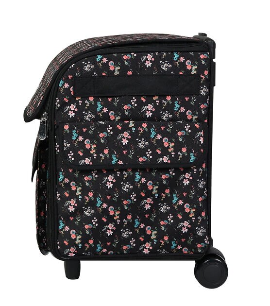 Everything Mary Collapsible Serger Machine Rolling Storage Case, Black Floral - Carrying Bag for Overlock Machines - for