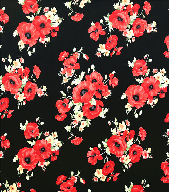 Red Poppies Double Brush Jersey Knit Fabric, , hi-res, image 2