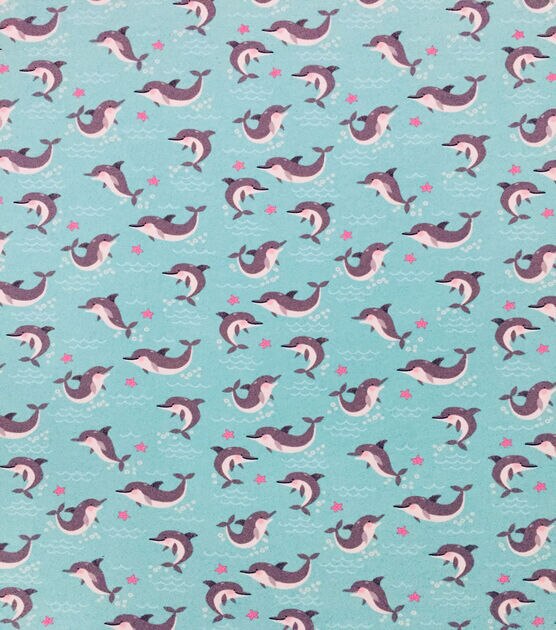 Dolphins on Blue Cotton Interlock Knit Fabric by POP!