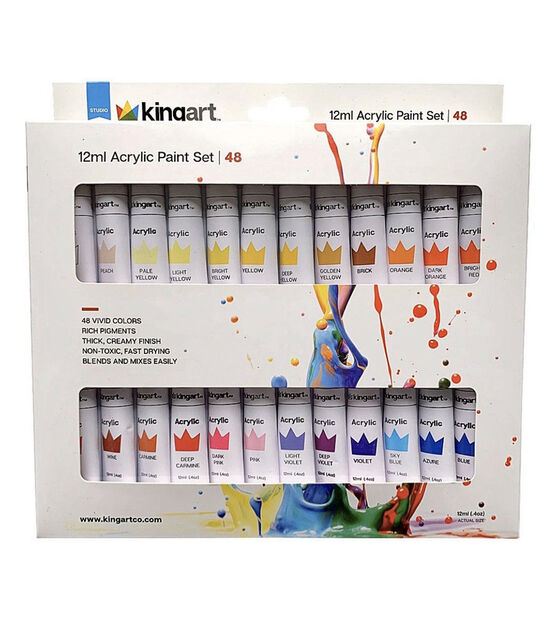 KINGART Studio Acrylic Paint 12ml (.4oz) Set of 48 Colors