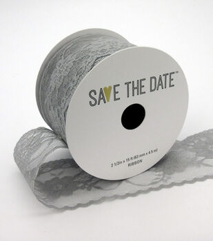 Save the Date 2.5 x 15' Black Lace Ribbon