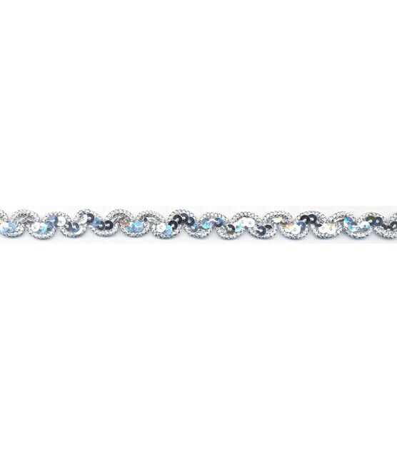 Simplicity Sequin Scroll Gimp Trim 0.5'' Silver, , hi-res, image 2