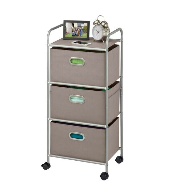 Honey Can Do 16" x 35.5" Gray 3 Drawer Rolling Fabric Cart, , hi-res, image 3