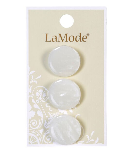 La Mode 3/4" White Shank Buttons 3pk