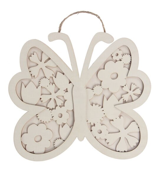 4 Spring Unfinished Wood Flying Butterfly Decor by Place & Time