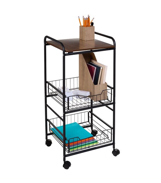 Honey Can Do Slim Rolling Wire Cart With 3 Baskets 30 34 H x 7 14