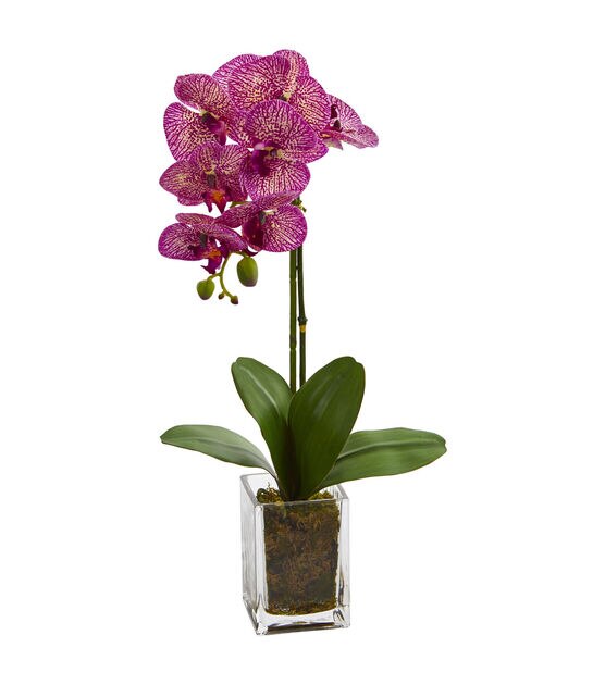 Nearly Natural 24" Spring Purple Orchid Phalaenopsis Artificial Arrangement in Vase