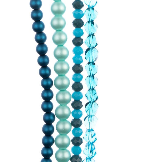 7" Matte Blue Crystal & Pearl Faceted Glass Strung Beads by hildie & jo, , hi-res, image 2