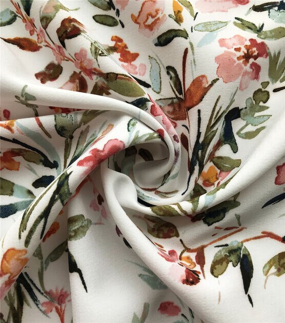 Fashion Fabrics Club White and Beige Flocked Floral Poly Print Chiffon Fabric by The Yard (100% Polyester)