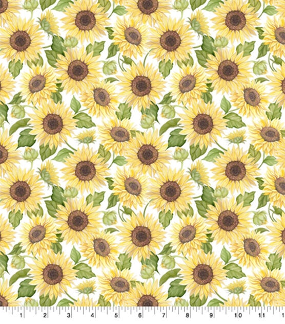 Fabric Traditions Fall Sunflowers with Red Leaves Cotton Fabric