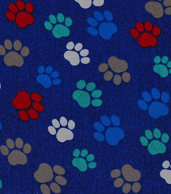 Paw Prints On Navy Novelty Cotton Fabric, , hi-res, image 2