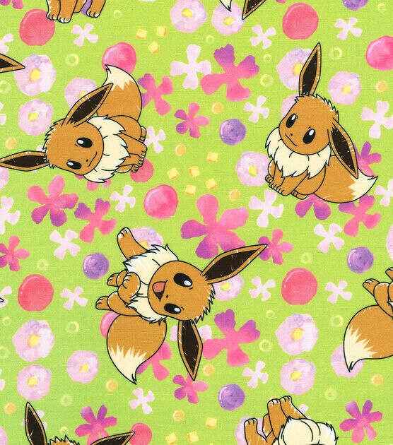 Pokemon Eevees Green Garden Pop Culture Cotton Fabric