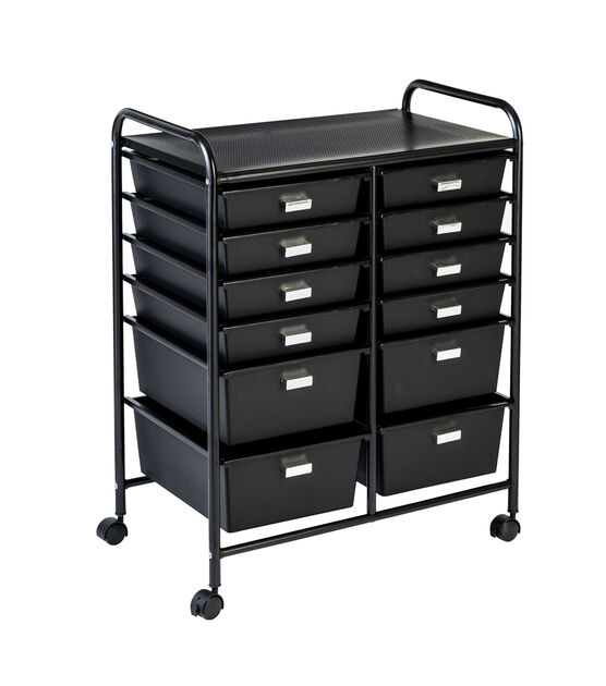 Honey Can Do 15" x 32" Black 12 Drawer Rolling Storage & Craft Organizer