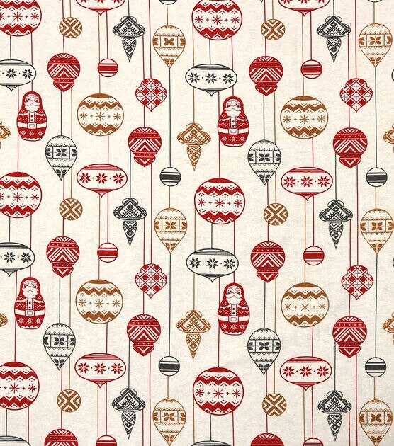 String of Ornaments on White Super Snuggle Christmas Flannel Fabric