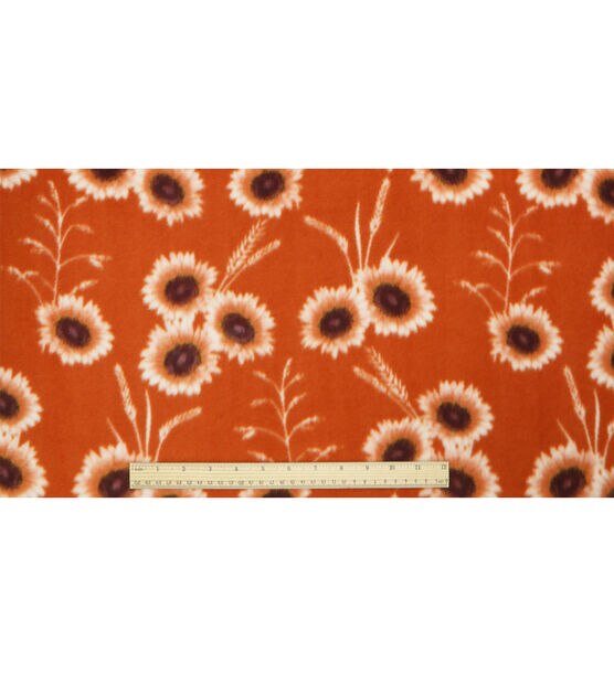 Sunflowers on Orange Anti Pill Fleece Fabric, , hi-res, image 4