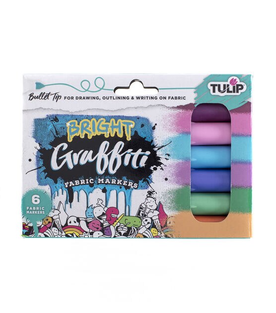 Tulip 6 pk Graffiti Bullet Tip Fabric Markers Bright