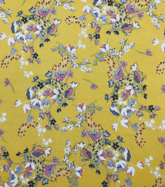 Yellow Large Floral Crinkle Rayon Fabric | JOANN
