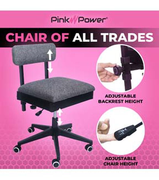 Pink Power Adjustable Height Sewing Craft Chair, , hi-res, image 4