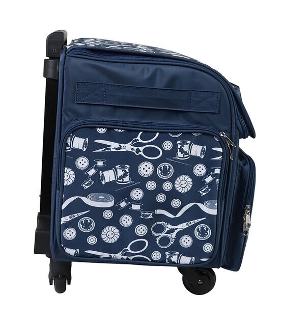 Everything Mary 20 x 13 Navy Windowpane Rolling Sewing Machine Tote