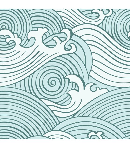 RoomMates 18" x 18' Teal Asian Waves Peel & Stick Wallpaper