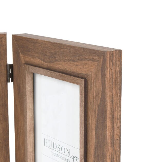 Forev 4x6 Double Picture Frame Wooden Hinged Photo Frame Definition Glass Stand Vertically on Desktop or Tabletop Black