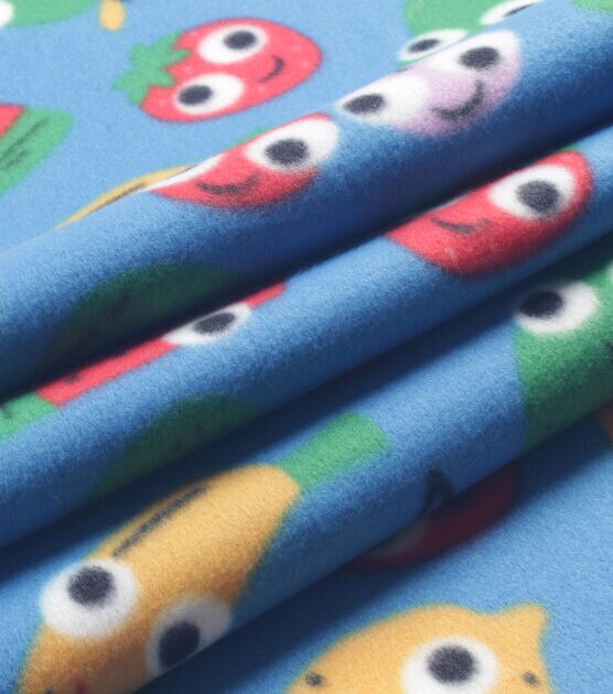 Googly Eye Fruit on Blue Blizzard Fleece Fabric, , hi-res, image 3