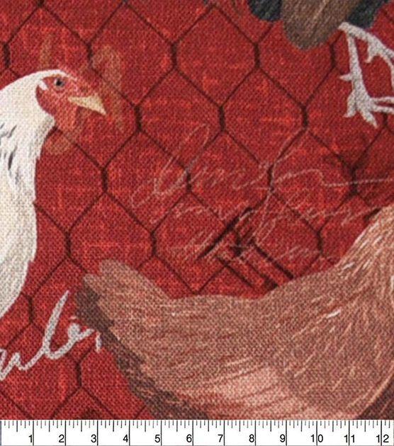 Roosters on Red Novelty Cotton Fabric, , hi-res, image 2