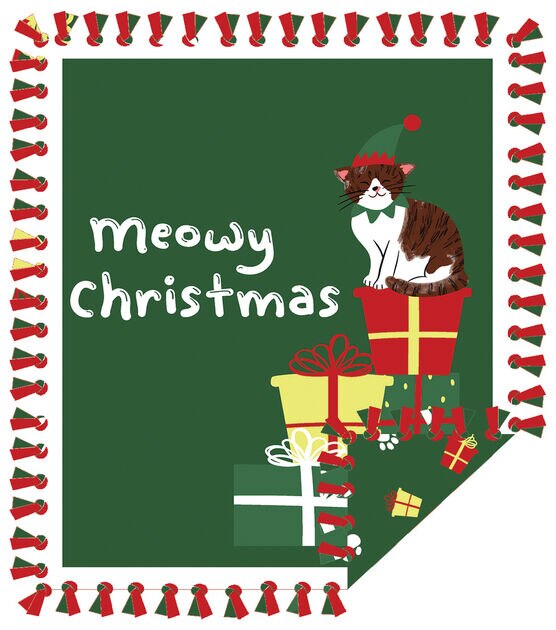 48" Wide Meowy Christmas No Sew Fleece Blanket